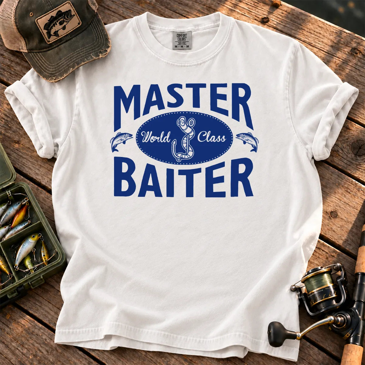 Bait Master Blue T-Shirt in White