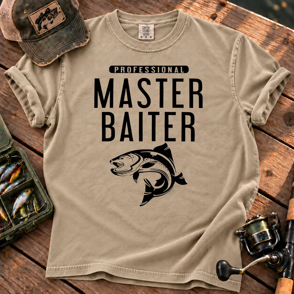 Bait Master Fishing T-Shirt in Sandstone
