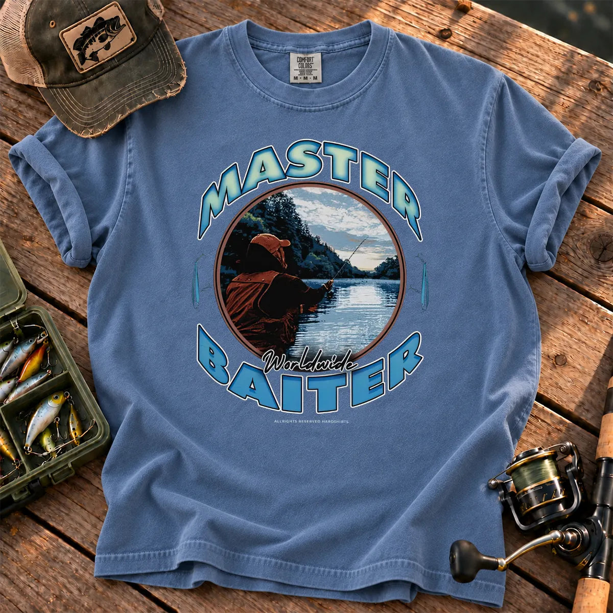 Bait Master Lake T-Shirt in Blue Jean