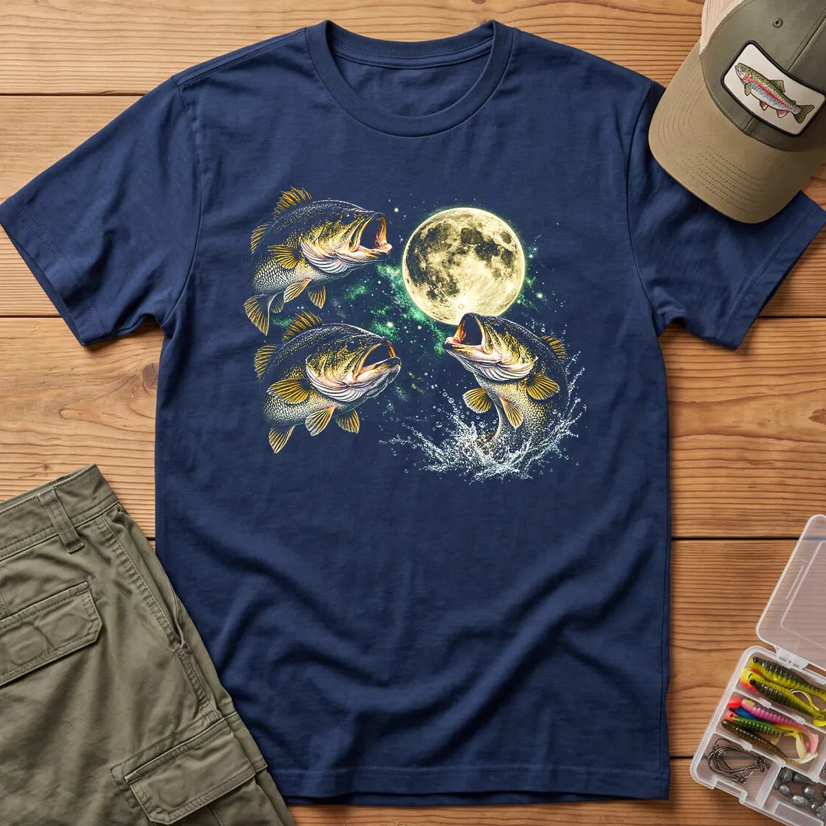 Bass Fish Moon T-Shirt in Navy
