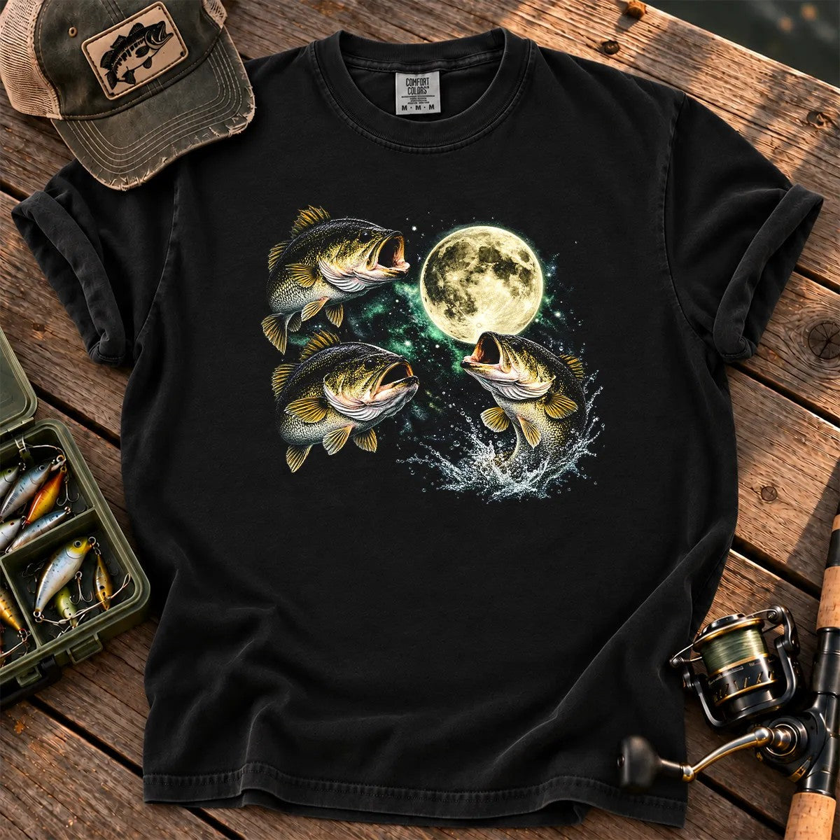 Bass Fish Moon T-Shirt in Black