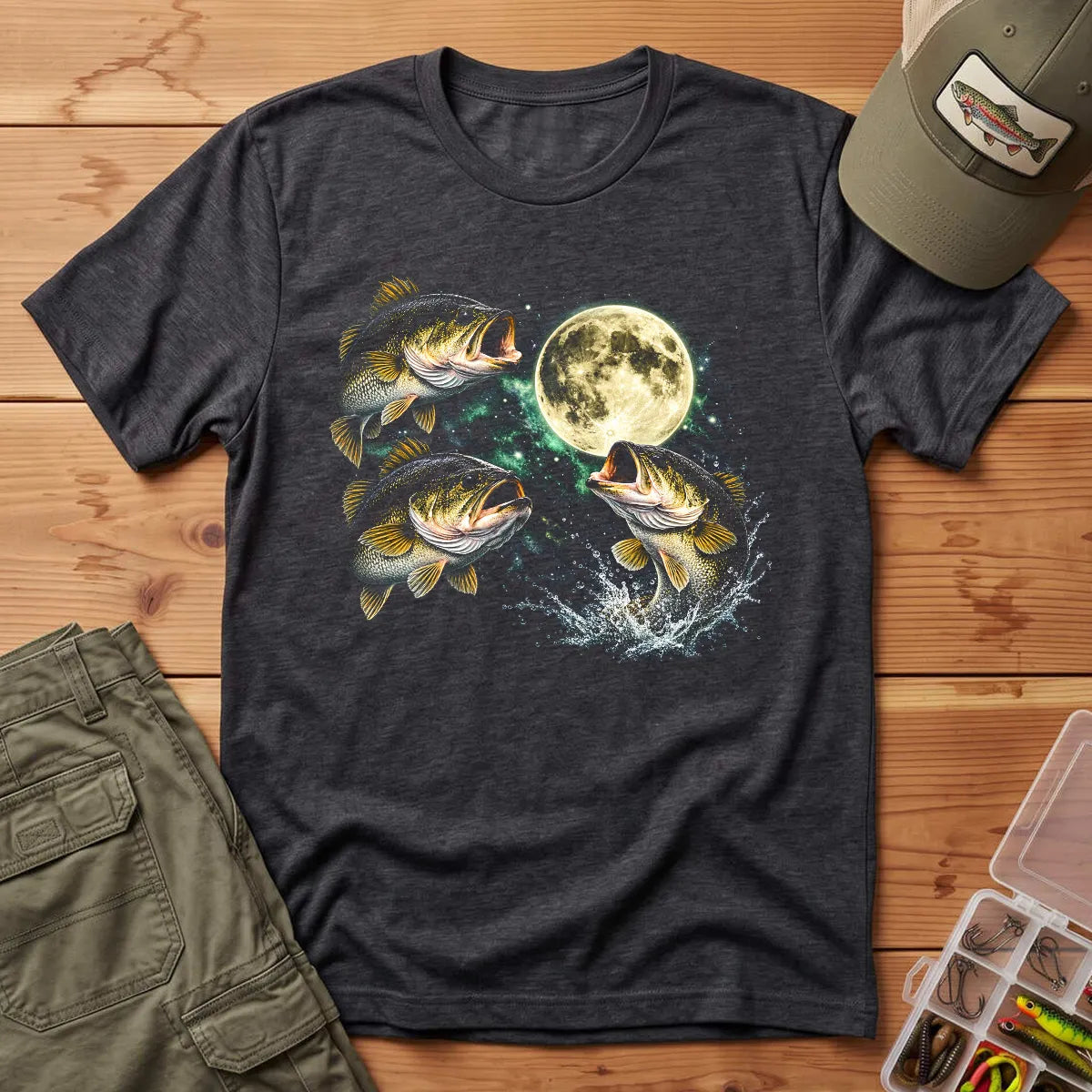 Bass Fish Moon T-Shirt in Dark Heather