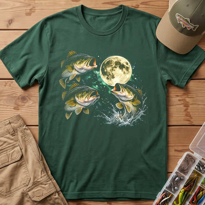 Bass Fish Moon T-Shirt in Forest Green