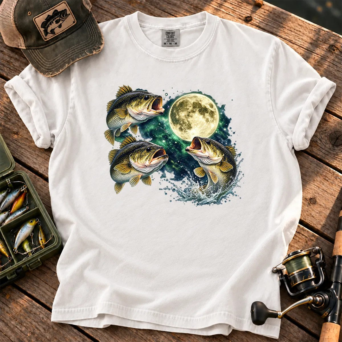 Bass Fish Moon T-Shirt in White