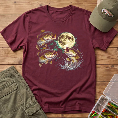 Bass Fish Moon T-Shirt in Maroon