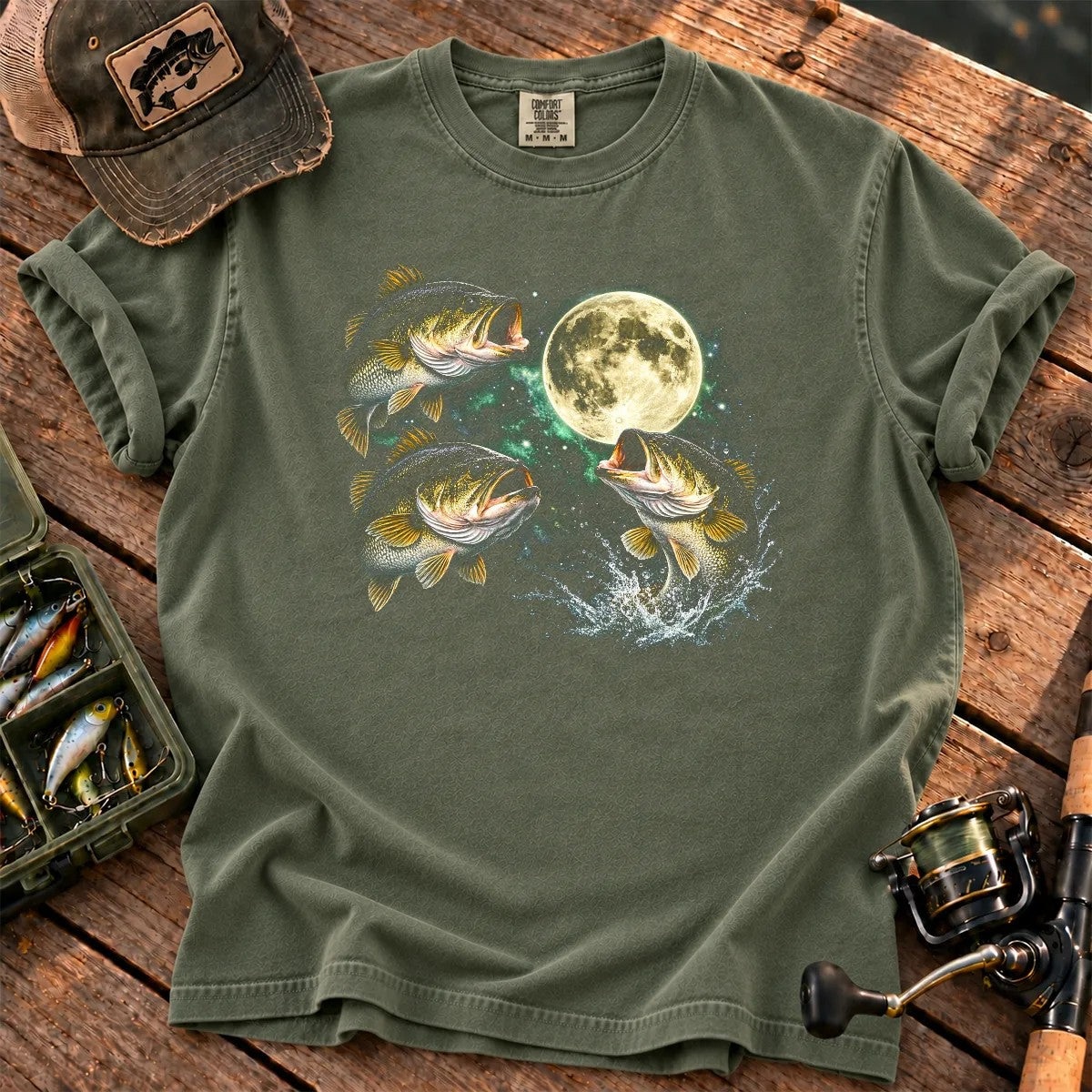 Bass Fish Moon T-Shirt in Moss
