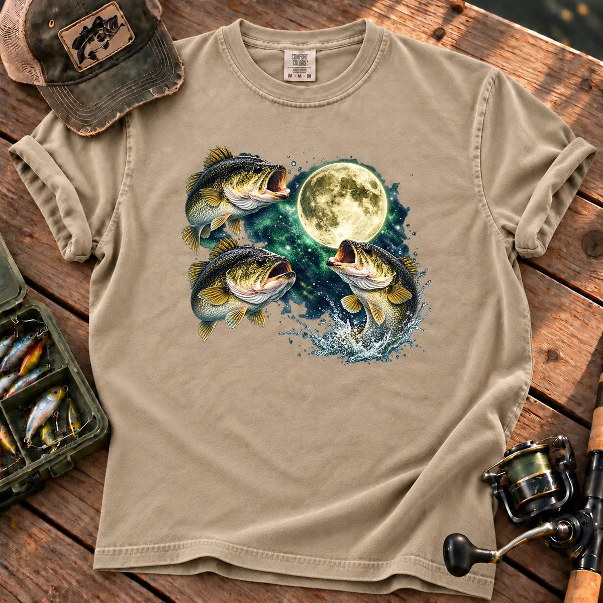 Bass Fish Moon T-Shirt in Sandstone