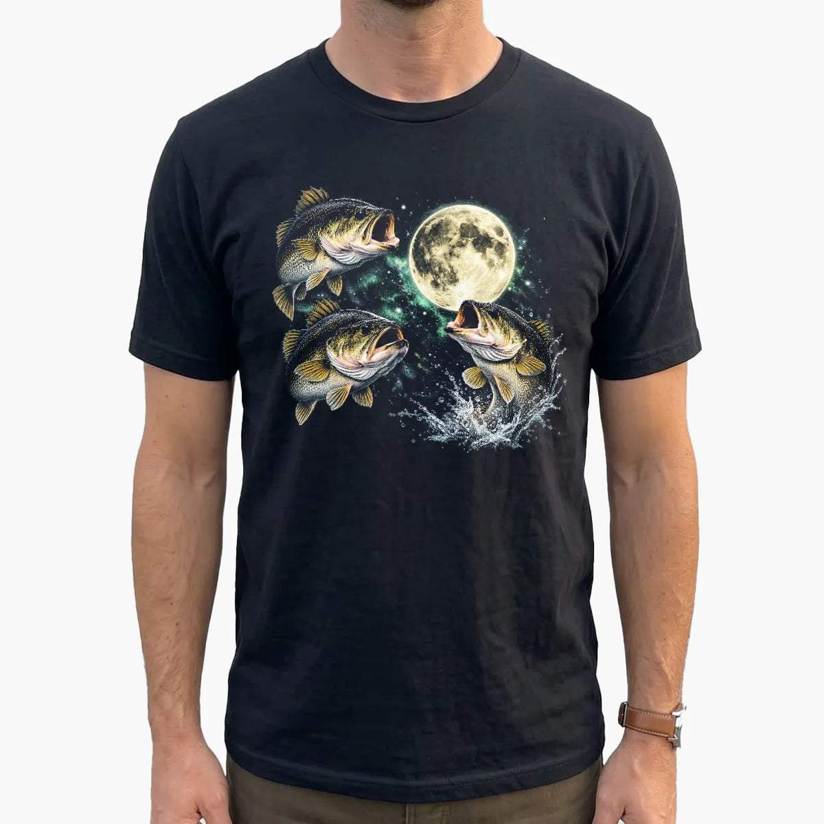 Bass Fish Moon T-Shirt lifestyle mockup