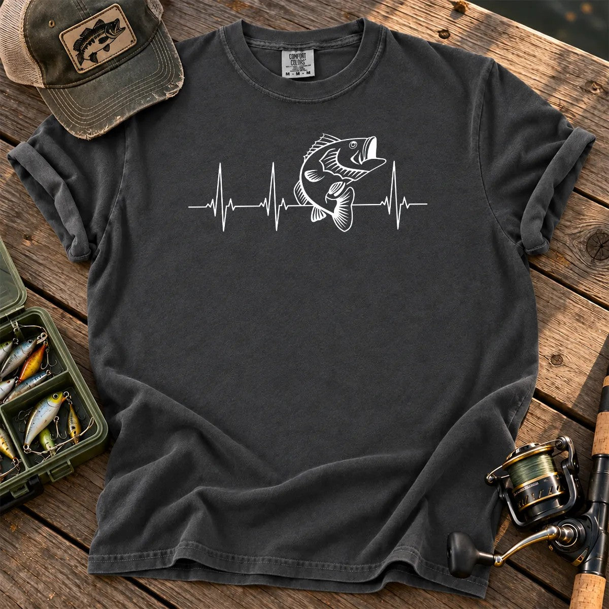 Bass Fishing Heartbeat T-Shirt in Pepper