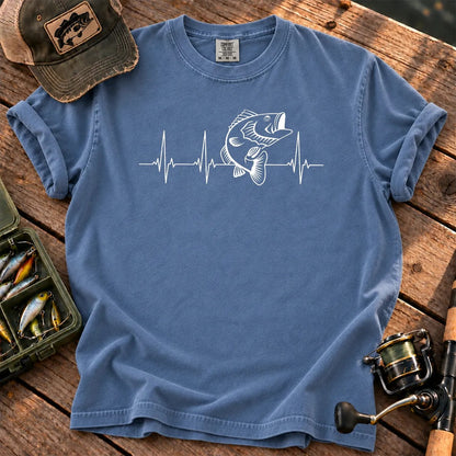 Bass Fishing Heartbeat T-Shirt in Blue Jean