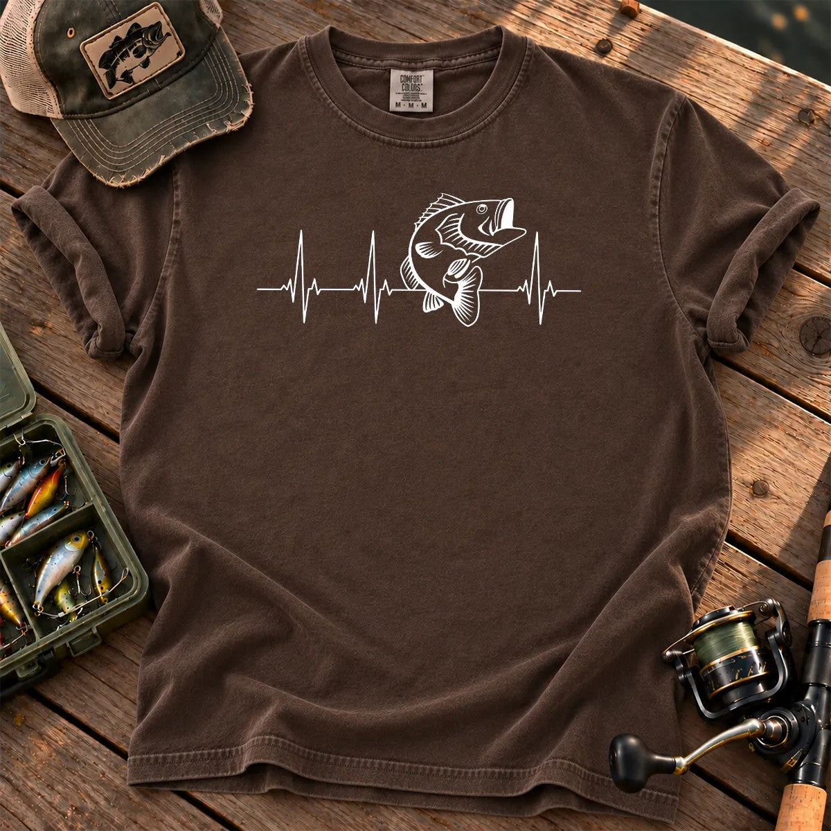 Bass Fishing Heartbeat T-Shirt in Espresso