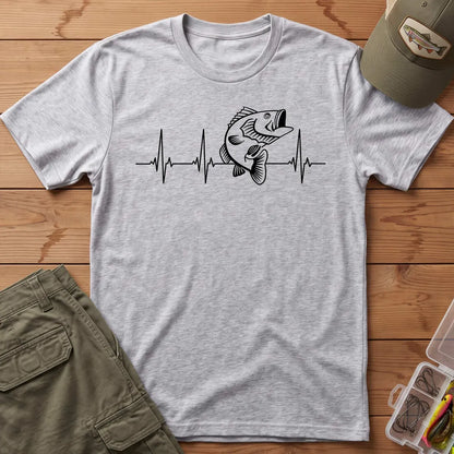 Bass Fishing Heartbeat T-Shirt in Sport Grey