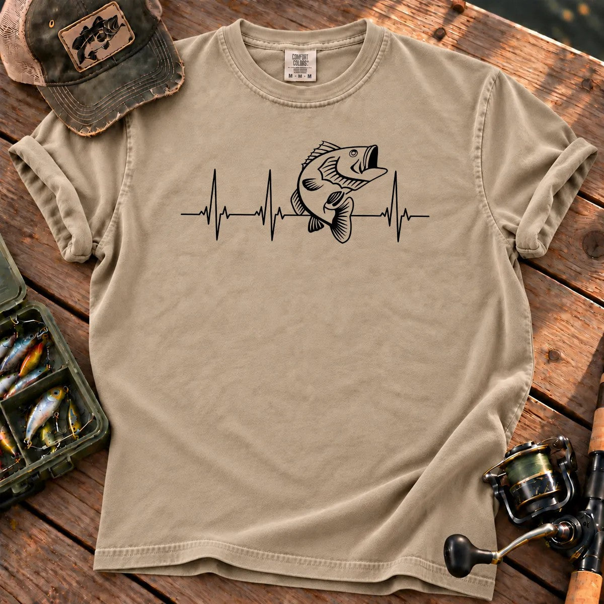 Bass Fishing Heartbeat T-Shirt in Sandstone
