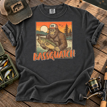 Bassquatch Bigfoot Fishing T-Shirt in Pepper