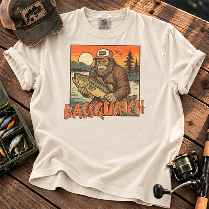 Bassquatch Bigfoot Fishing T-Shirt in Ivory