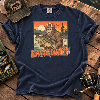 Bassquatch Bigfoot Fishing T-Shirt in True Navy