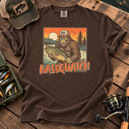 Bassquatch Bigfoot Fishing T-Shirt in Espresso