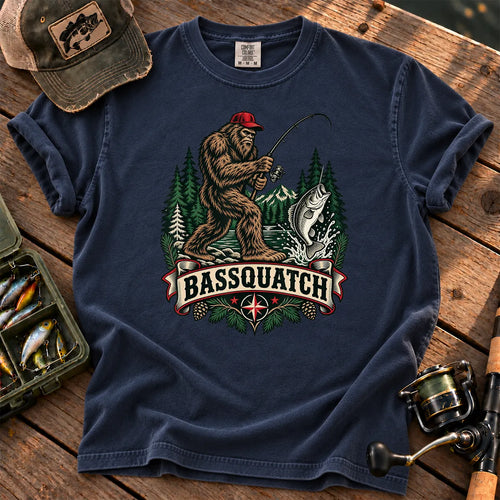 Bassquatch Fishing T-Shirt in True Navy