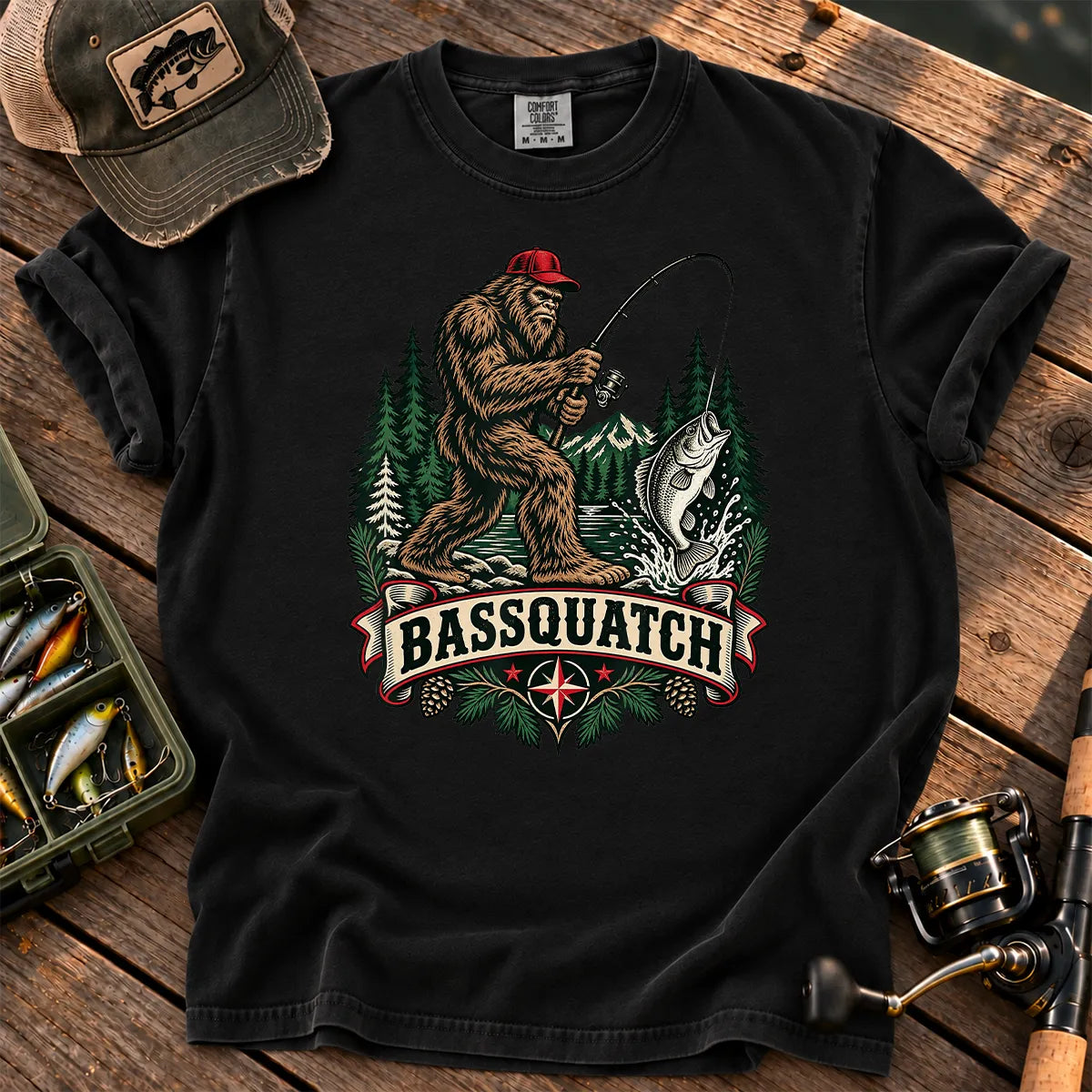 Bassquatch Fishing T-Shirt in Black