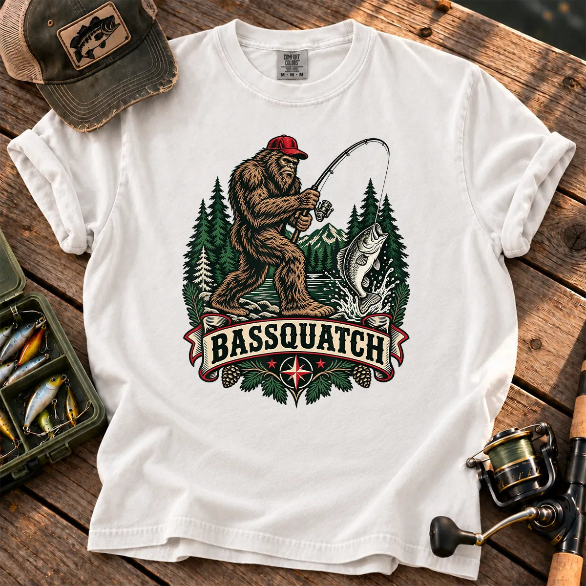 Bassquatch Fishing T-Shirt in White