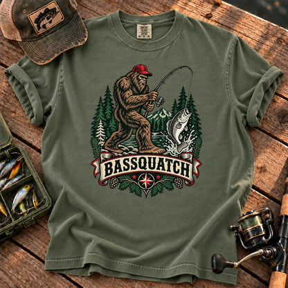 Bassquatch Fishing T-Shirt in Moss