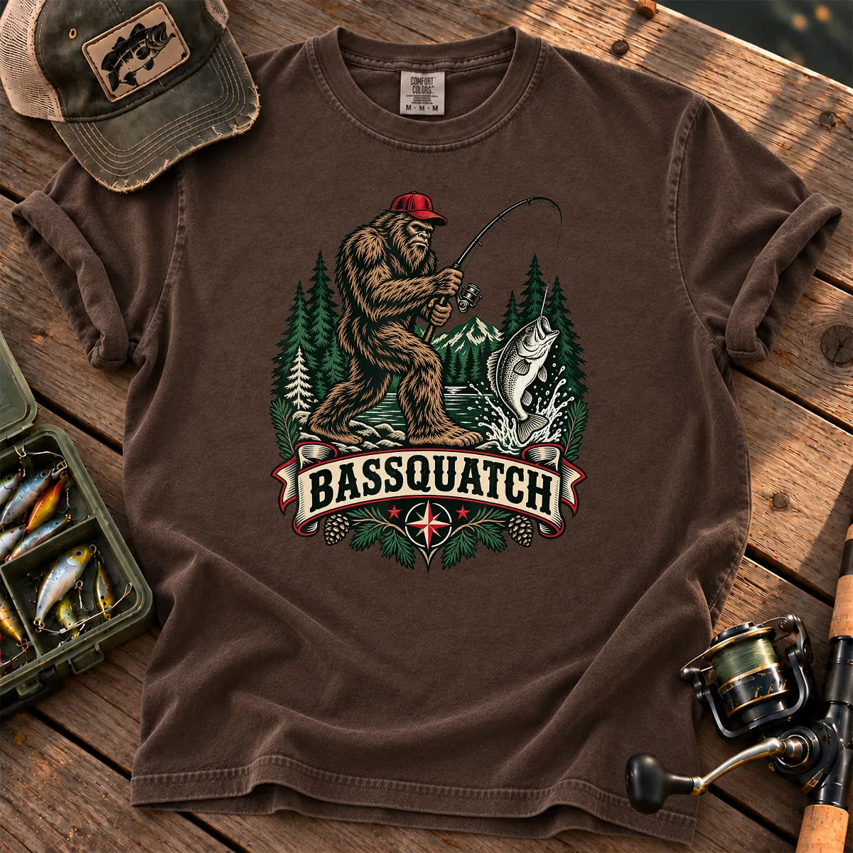 Bassquatch Fishing T-Shirt in Espresso