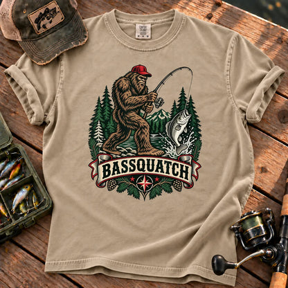 Bassquatch Fishing T-Shirt in Sandstone