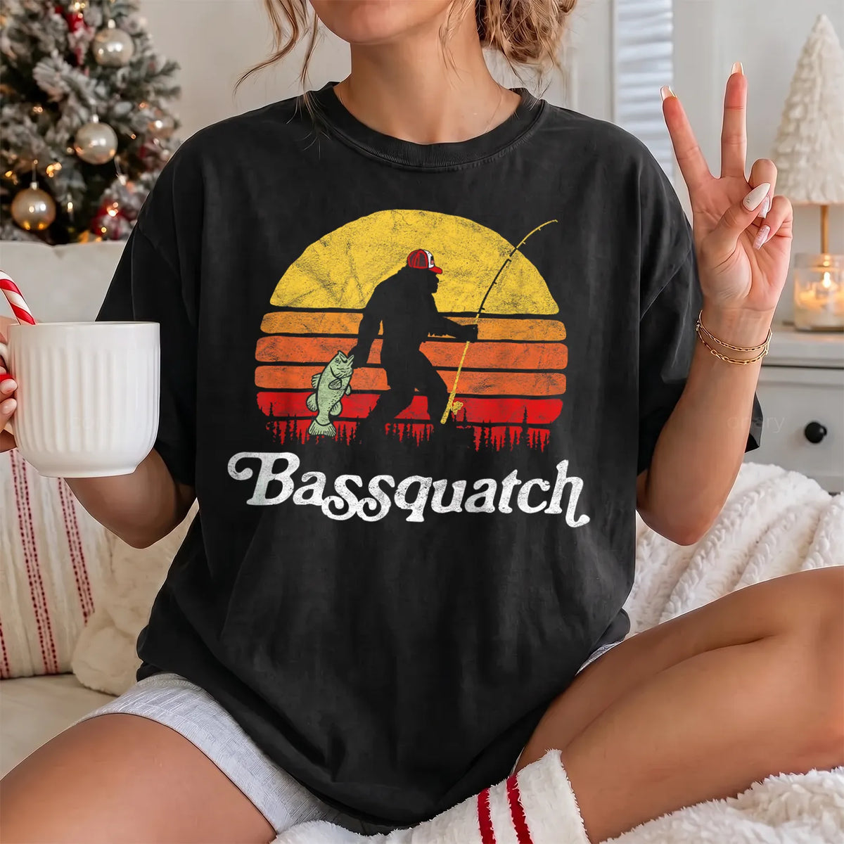 Bassquatch Sunset T-Shirt Women model in Black