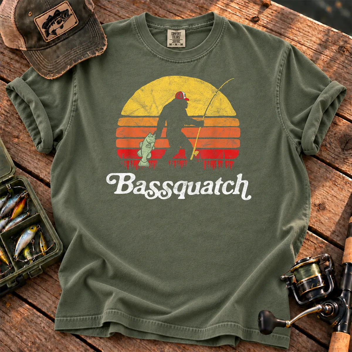 Bassquatch Sunset T-Shirt in Moss