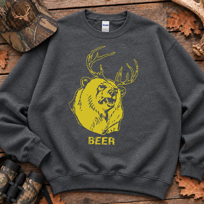 Beer Bear Deer Humor Sweatshirt in Dark Heather