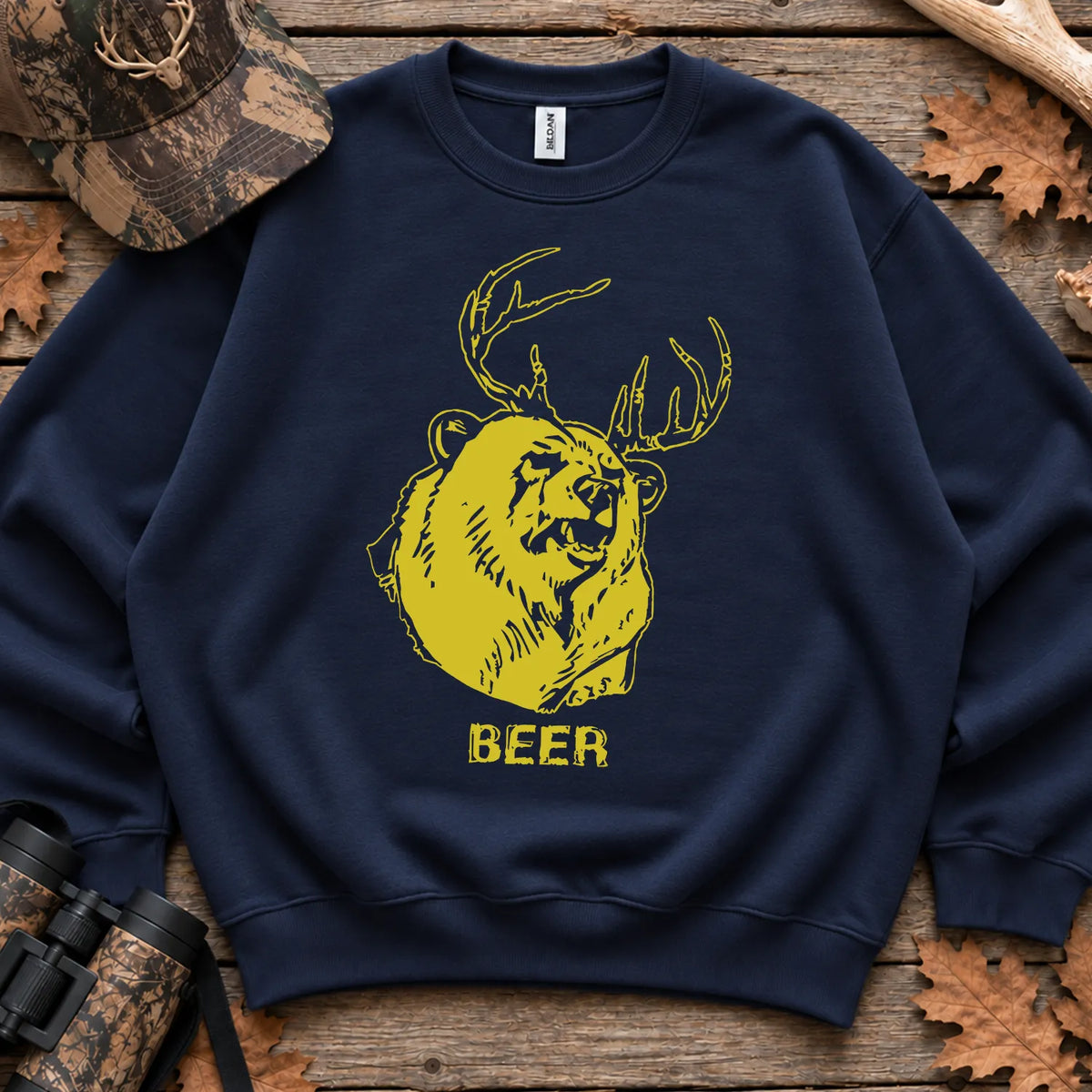 Beer Bear Deer Humor Sweatshirt in Navy
