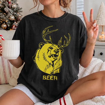 Beer Bear Deer T-Shirt Women model in Black