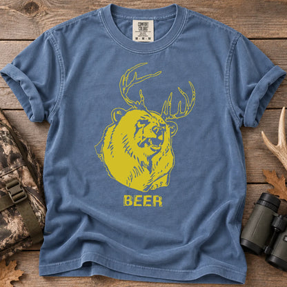 Beer Bear Deer T-Shirt in Blue Jean