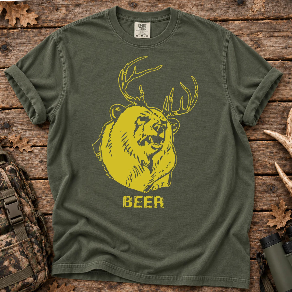 Beer Bear Deer T-Shirt in Moss
