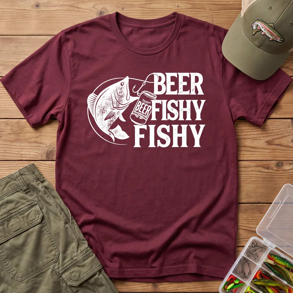 Beer Fishy Fishy T-Shirt in Maroon