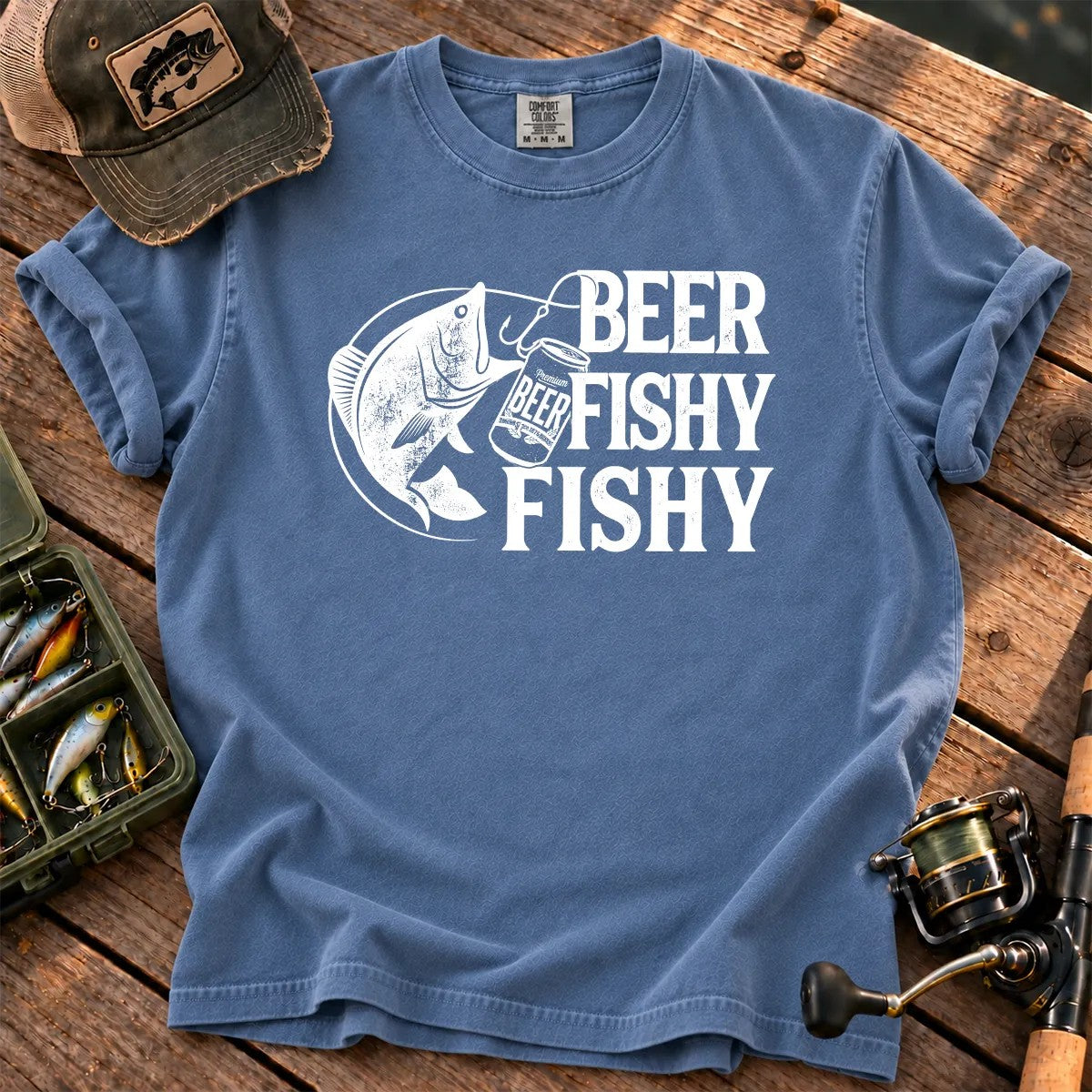 Beer Fishy Fishy T-Shirt in Blue Jean