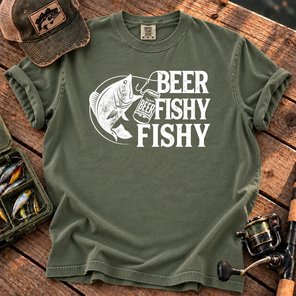 Beer Fishy Fishy T-Shirt in Moss