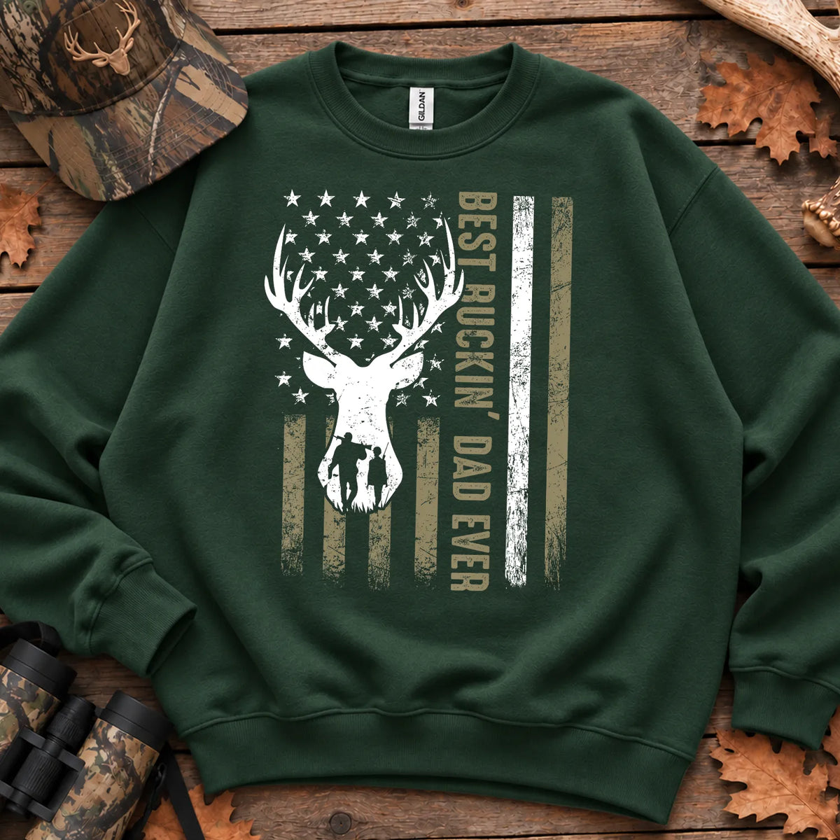 Best Buckin Dad Ever Sweatshirt in Forest Green