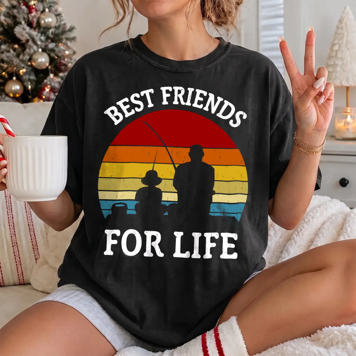 Best Friends for Life Fishing T-Shirt Women model in Black