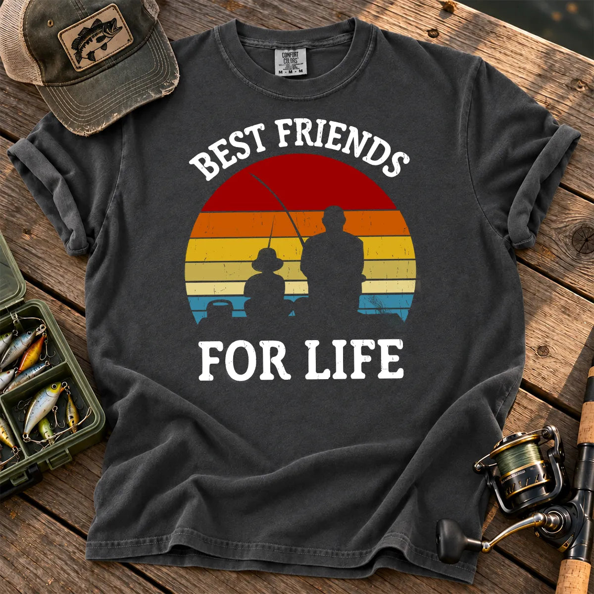 Best Friends for Life Fishing T-Shirt in Pepper