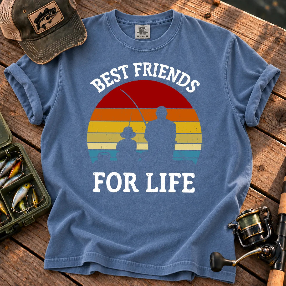Best Friends for Life Fishing T-Shirt in Blue Jean