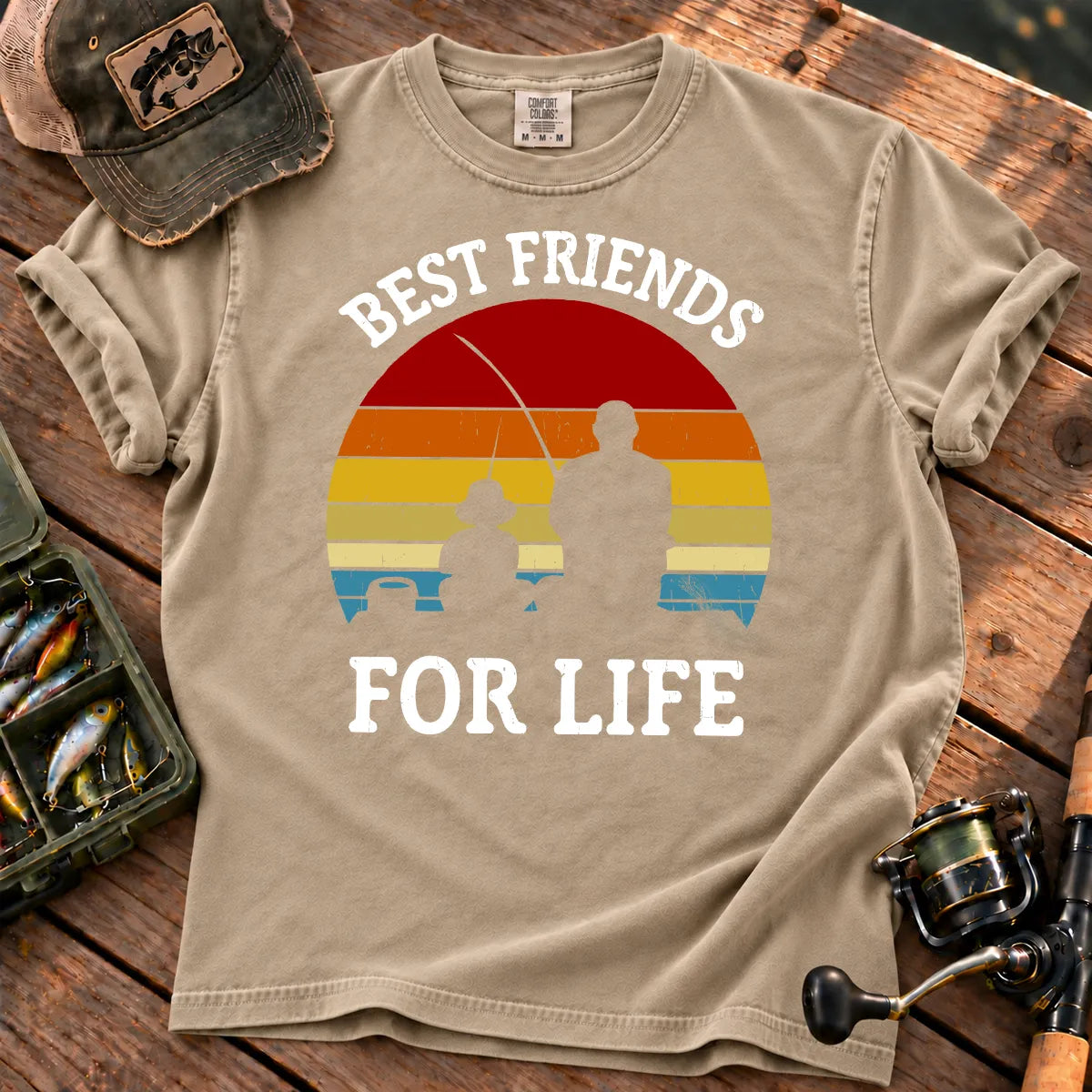 Best Friends for Life Fishing T-Shirt in Sandstone