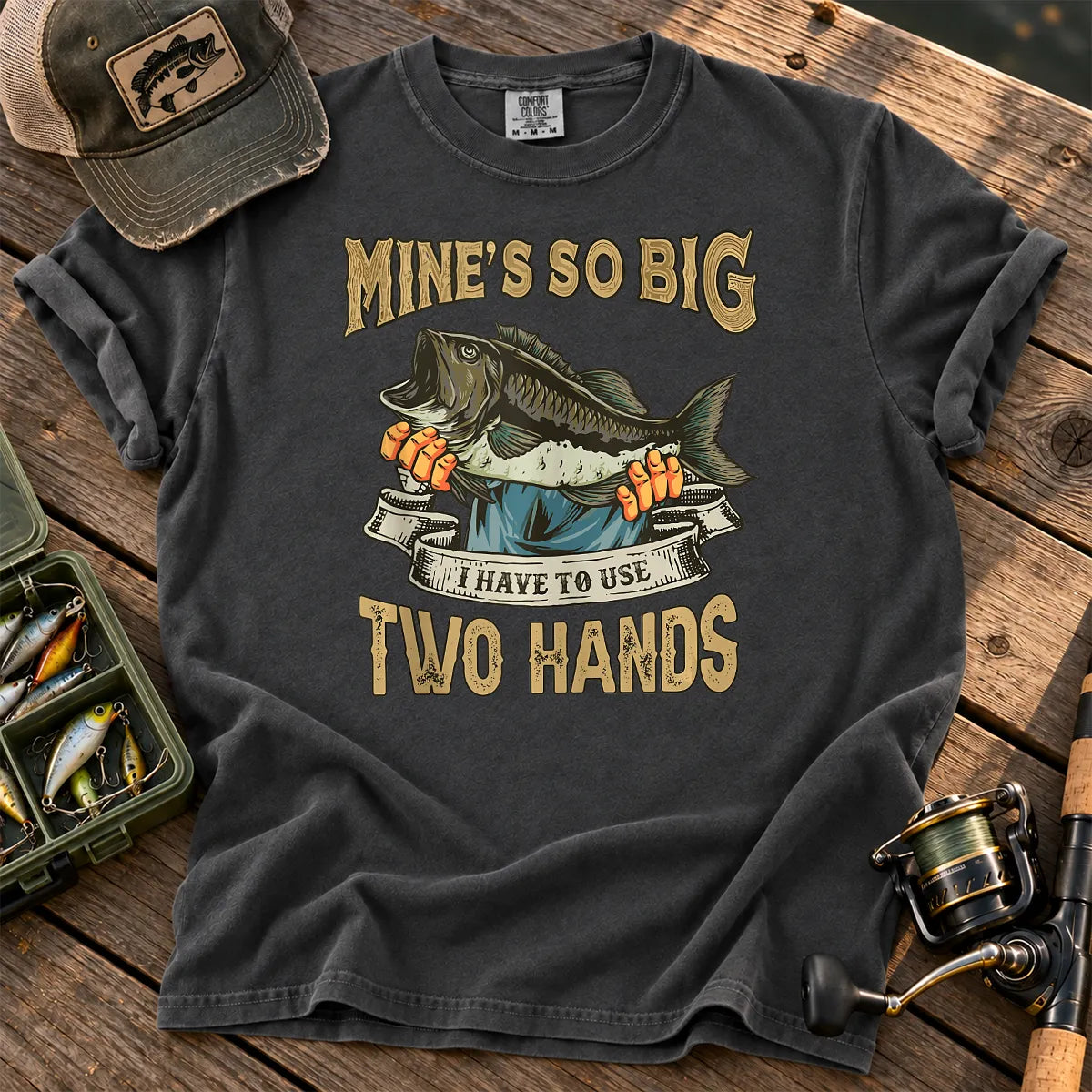 Big Bass Two Hands Fishing T-Shirt in Pepper