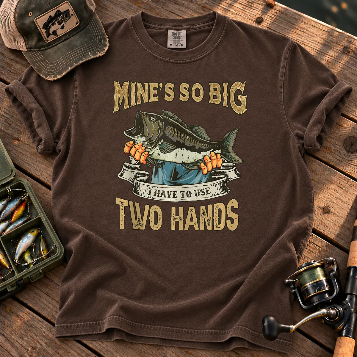 Big Bass Two Hands Fishing T-Shirt in Espresso