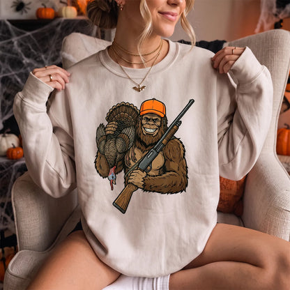 Bigfoot Turkey Hunter Sweatshirt Women model in Sand