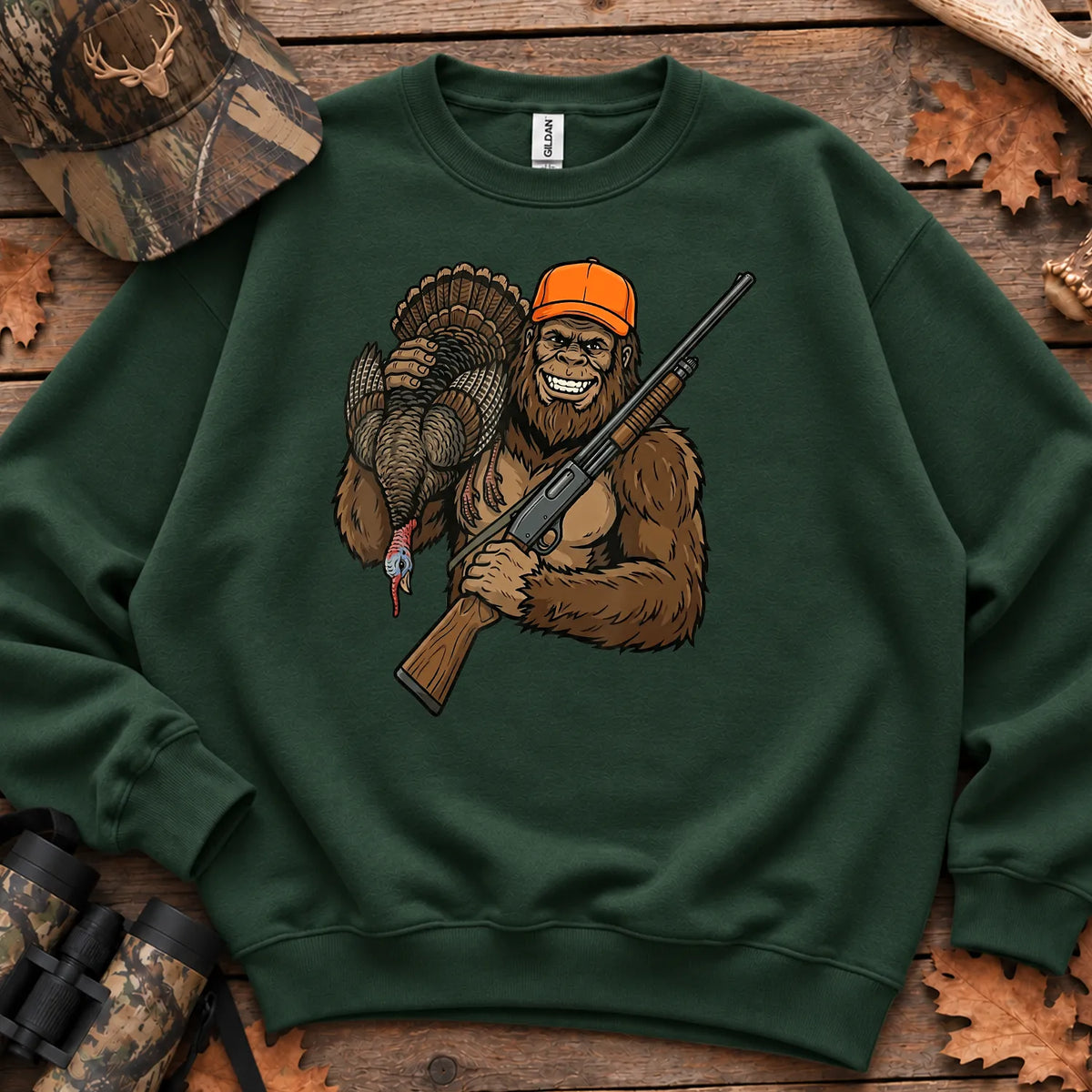 Bigfoot Turkey Hunter Sweatshirt in Forest Green