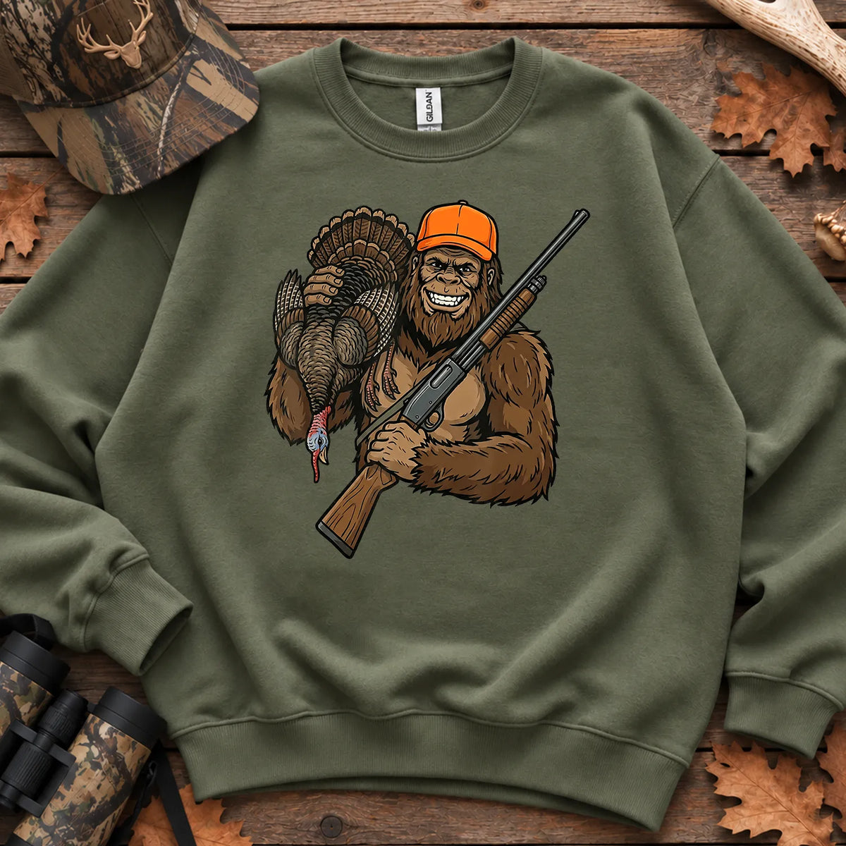 Bigfoot Turkey Hunter Sweatshirt in Military Green