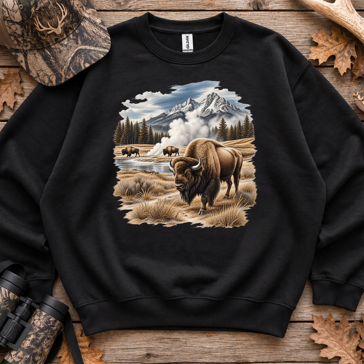 Bison Geyser Basin Sweatshirt in Black