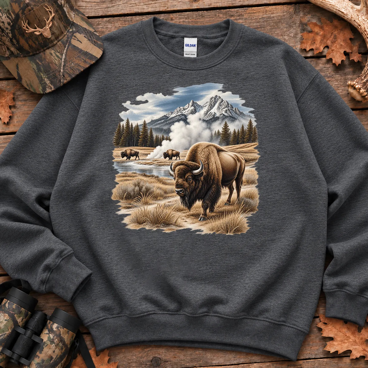 Bison Geyser Basin Sweatshirt in Dark Heather