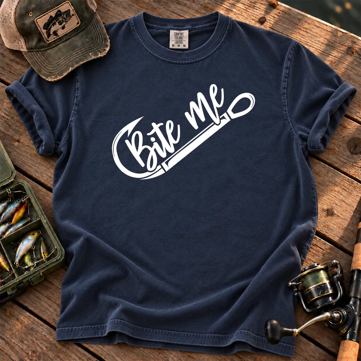 Bite Me Fishing T-Shirt in True Navy